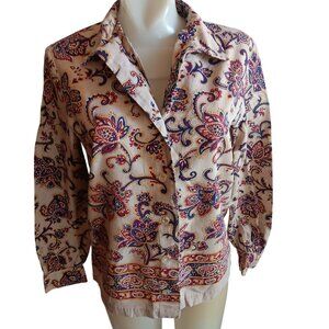 Women's Medium Vintage Sears Paisley Button-Up Top Shirt Multicolor Long Sleeve